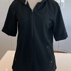 Niki Golf, Zip Up Short Sleeve Hooded Jacket, Black, Size Large